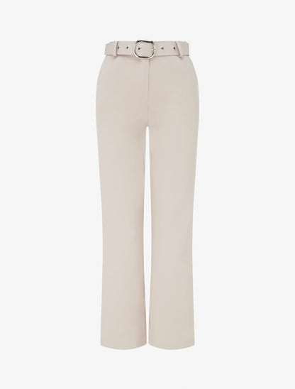 Pantalon droit ceinturé - Beige - 1
