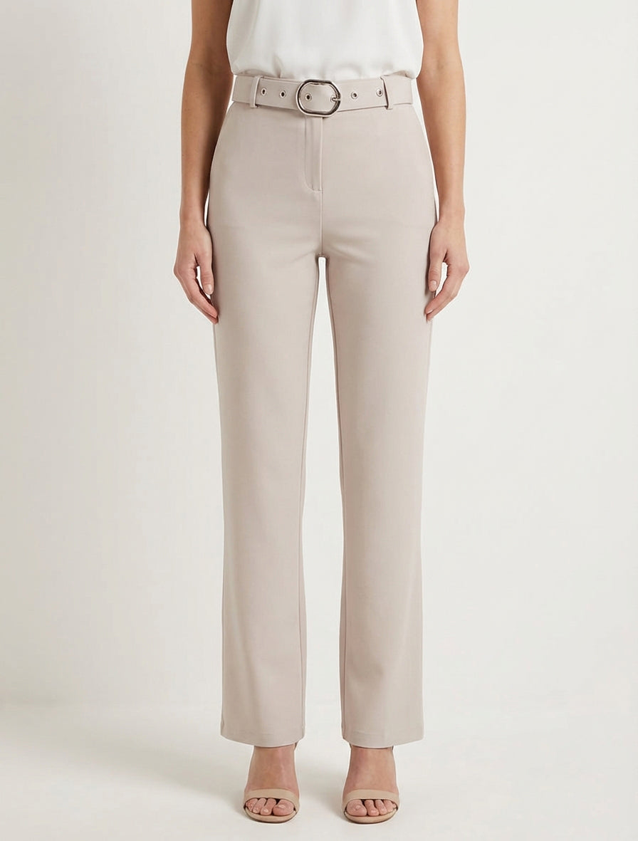 Pantalon droit avec ceinture - Beige