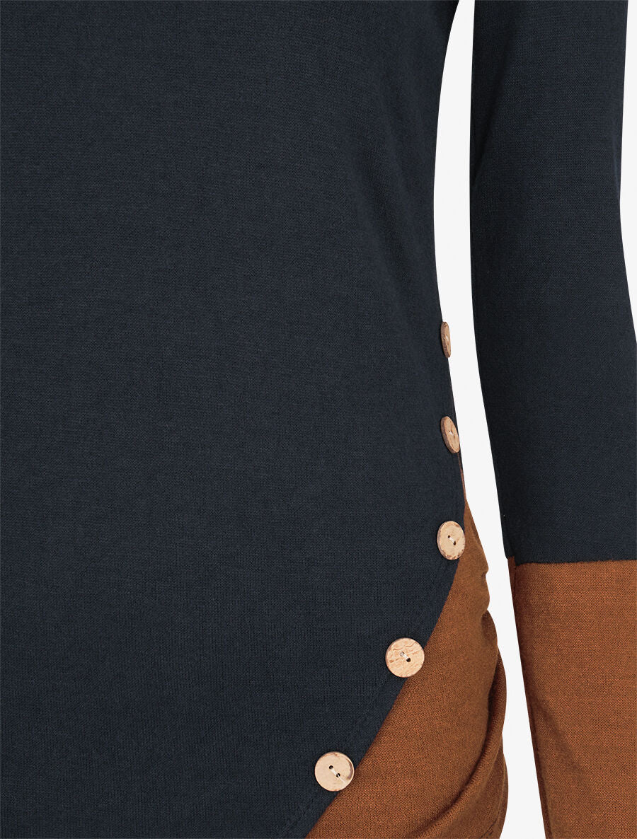 Pull fin à col rond stylisé - Camel/marine - 3