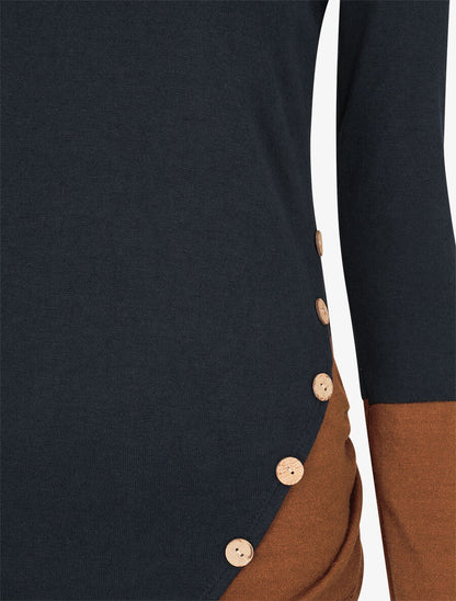 Pull fin à col rond stylisé - Camel/marine - 3