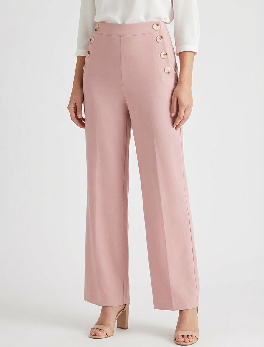 Pantalon droit taille haute - Rose