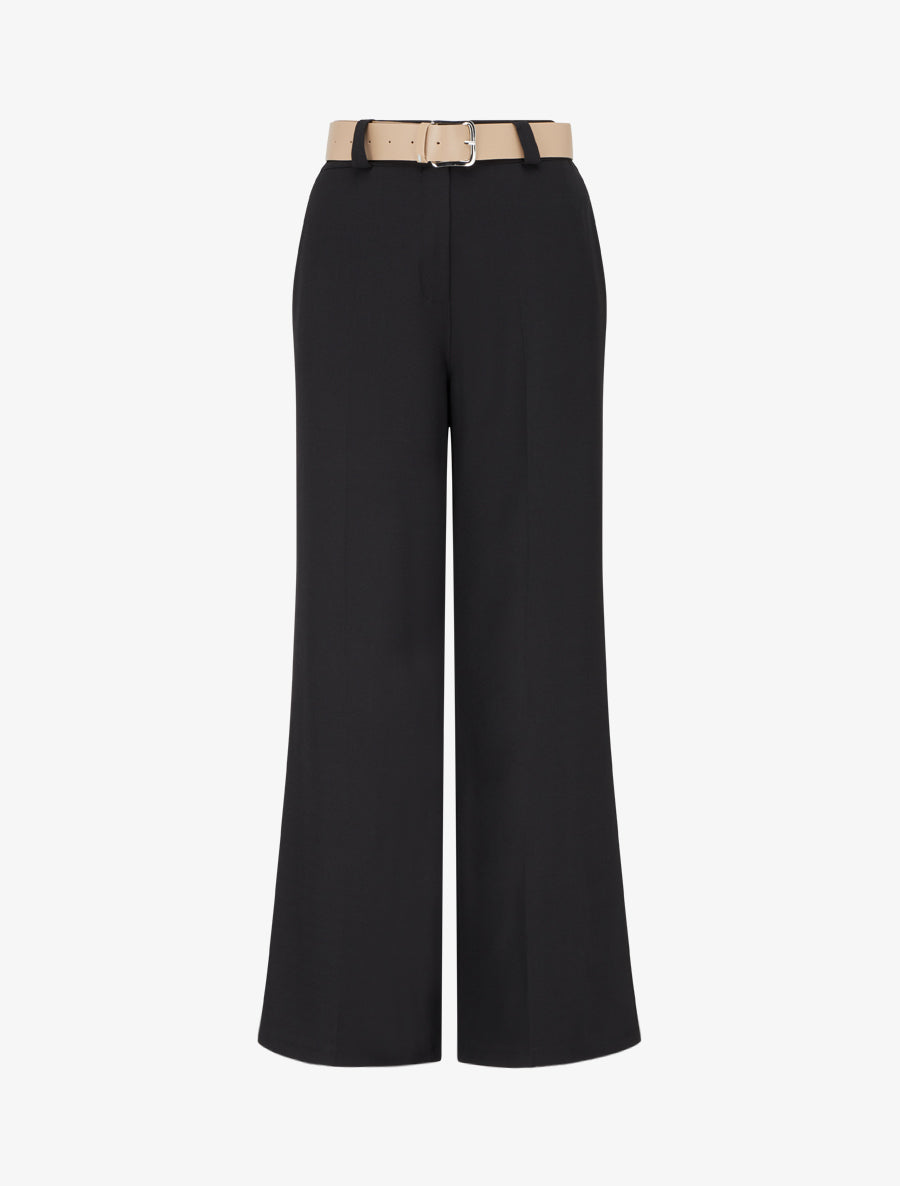Pantalon droit uni élastiqué - Noir - 1