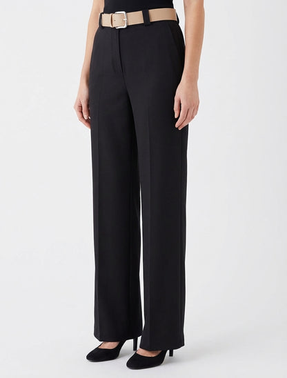 Pantalon droit taille haute ceinturée - Noir