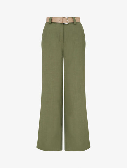 Pantalon droit uni élastiqué - Kaki - 1