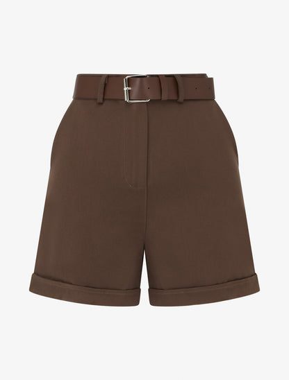 Short droit uni taille haute - Marron - 1