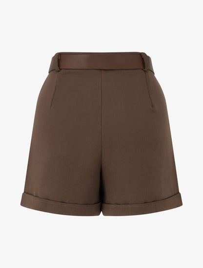 Short droit uni taille haute - Marron - 2