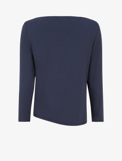 Top uni asymétrique à col rond - Marine - 2