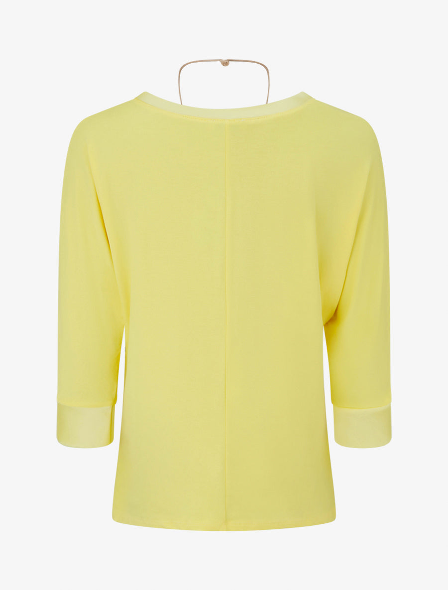 Top uni à empiècement en satin - Jaune citron - 2