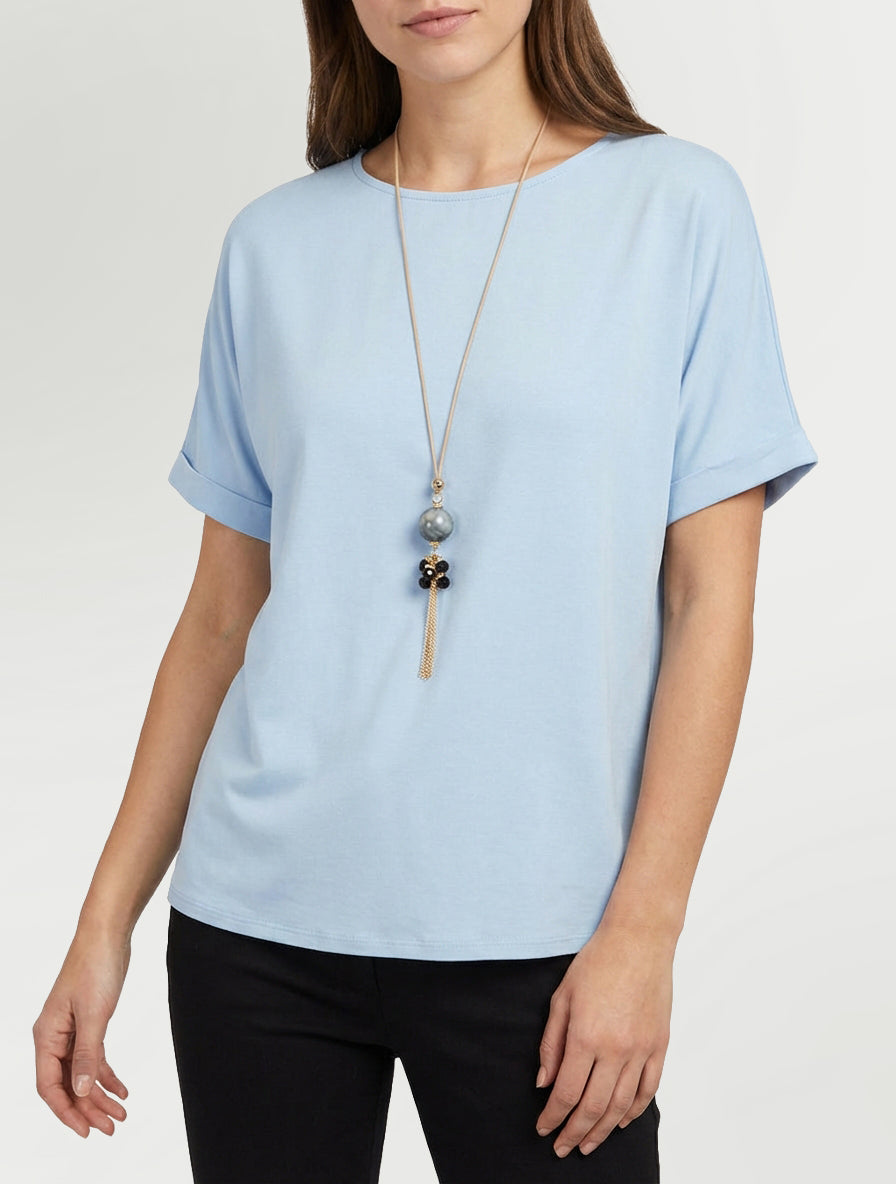 Top stretch col rond - Bleu ciel