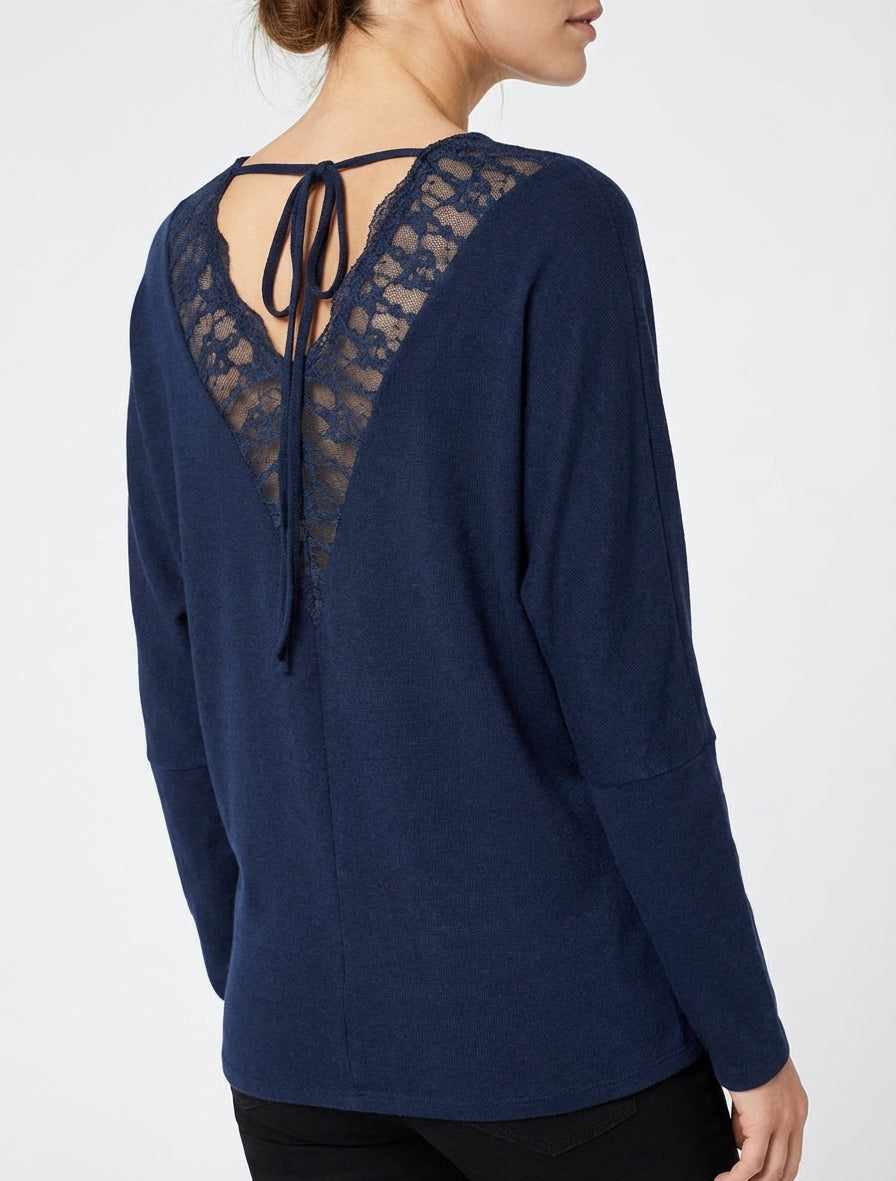 Pull fin encolure bénitier - Marine