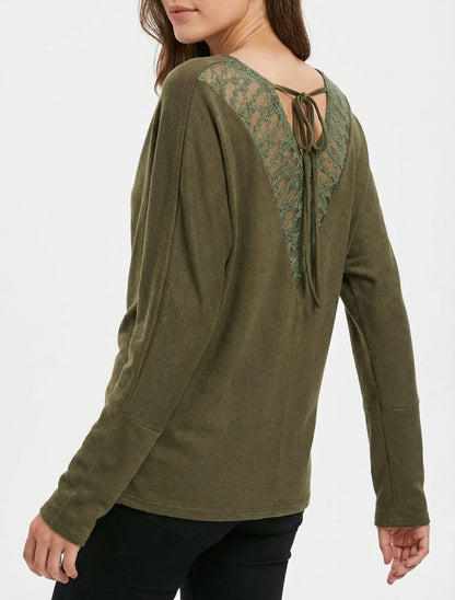 Pull fin encolure bénitier à dentelle - Kaki