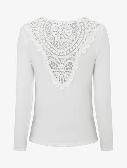 Pull à dos brodé et col bénitier - Blanc - 2