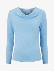 Pull à dos brodé et col bénitier - Bleu ciel - 1