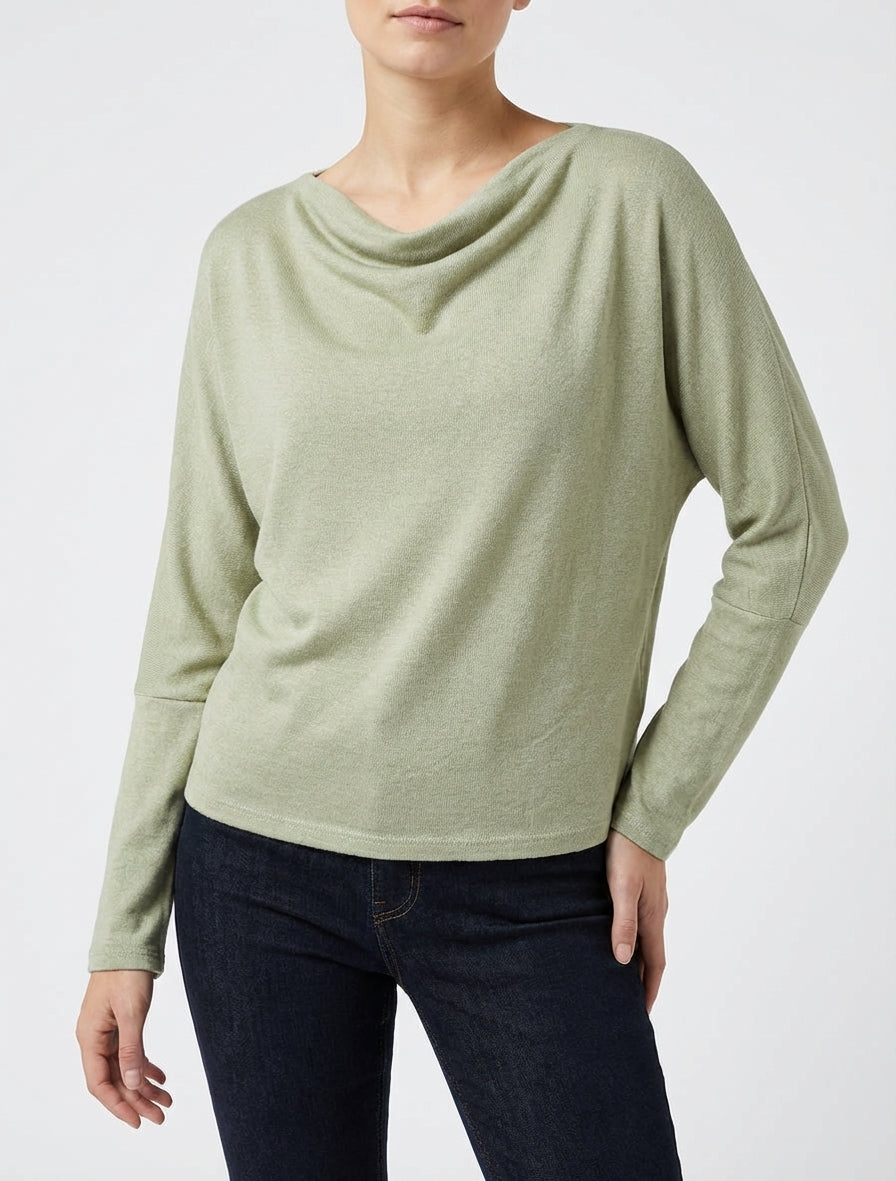 Pull fin à encolure bénitier - Kaki