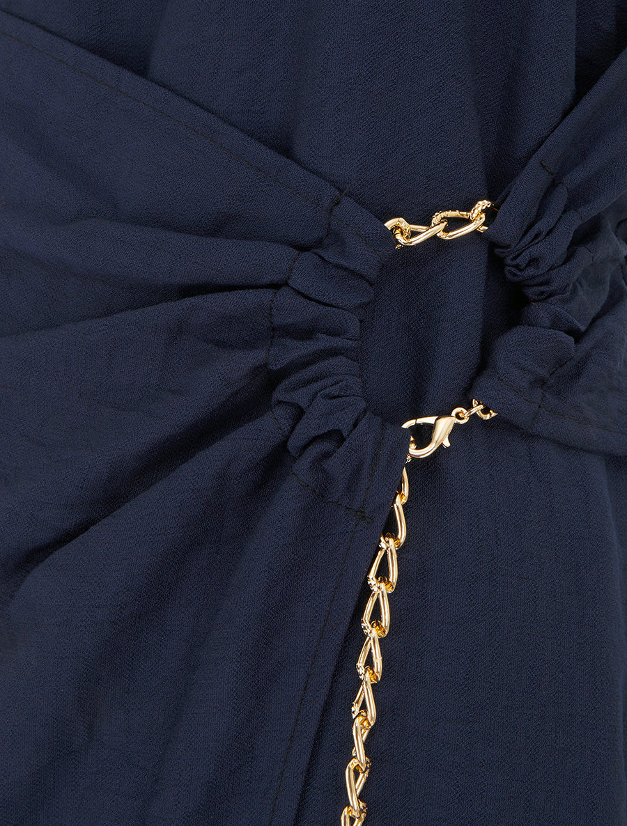 Robe longue unie à chaînette - Marine - 3