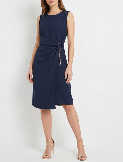 Robe longue portefeuille à pan - Marine