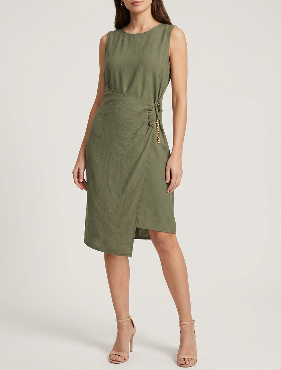 Robe longue portefeuille à pan - Kaki