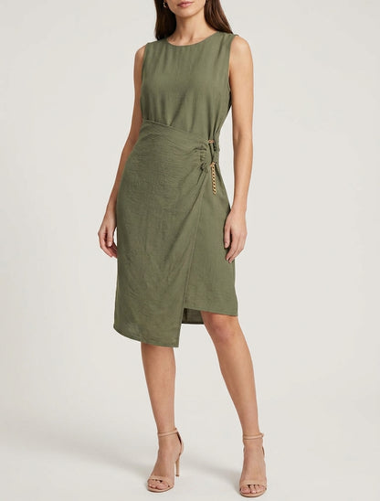 Robe longue portefeuille à pan - Kaki