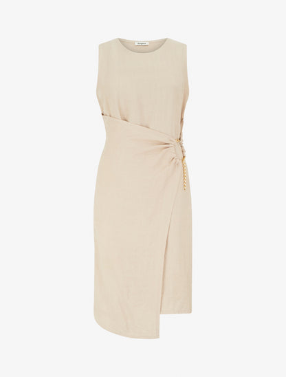 Robe longue unie à chaînette - Beige - 1