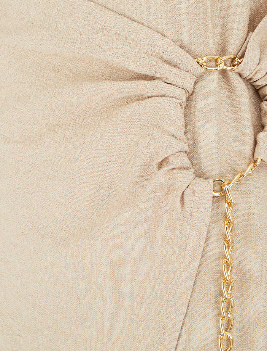 Robe longue unie à chaînette - Beige - 3