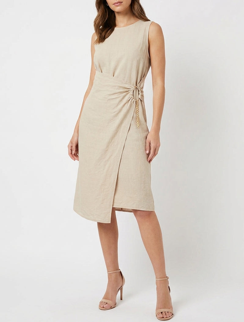 Robe longue portefeuille à pan - Beige