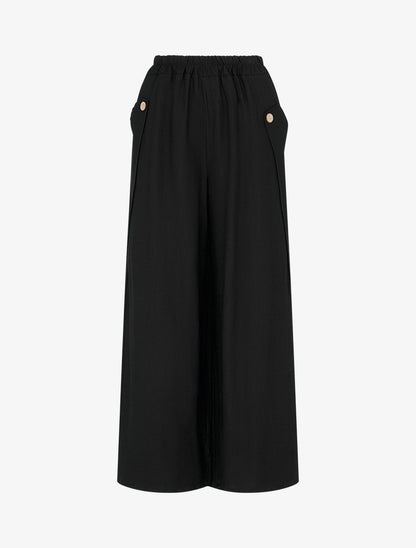 Pantalon ample uni à boutons décoratifs - Noir - 1