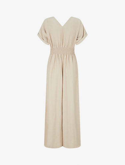 Combinaison unie à manches courtes - Beige - 2