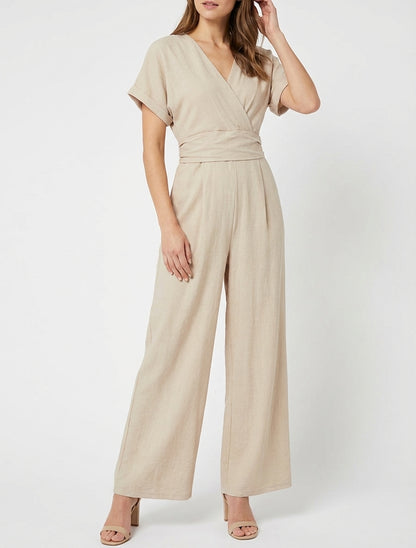 Combinaison fluide col cache-cœur - Beige