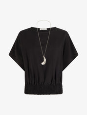 Top boule uni à manches courtes - Noir - 1