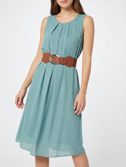 Robe fluide encolure plissée - Turquoise