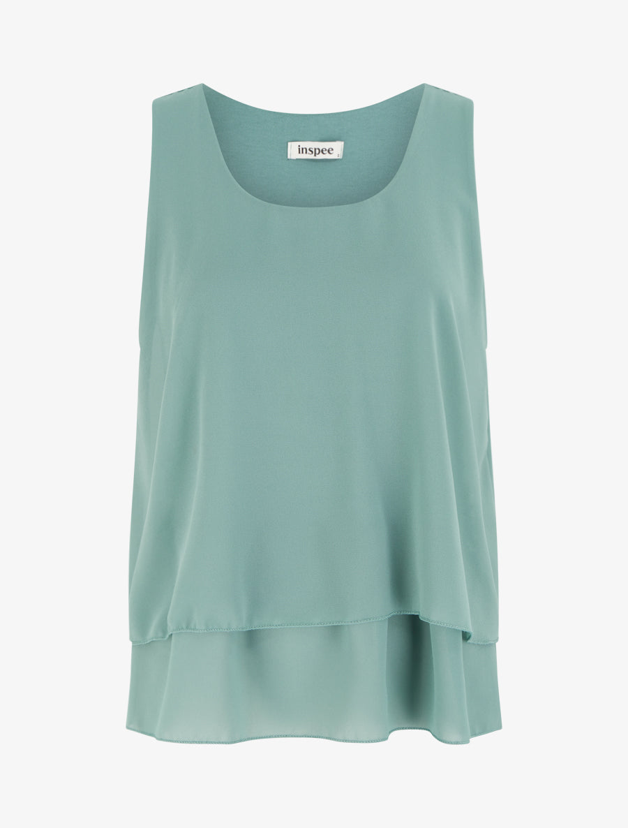 Top en voile à bords volantés - Turquoise - 1