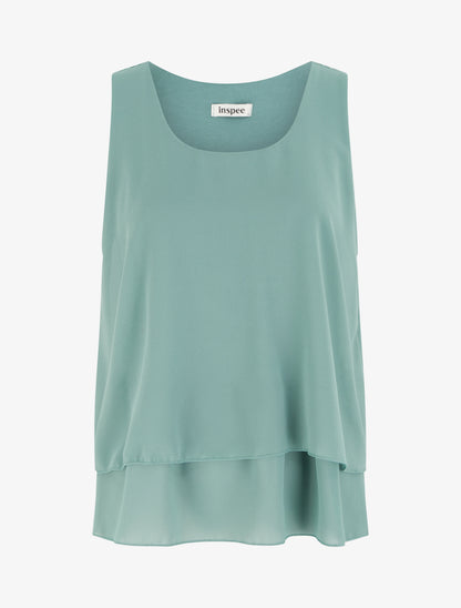 Top en voile à bords volantés - Turquoise - 1