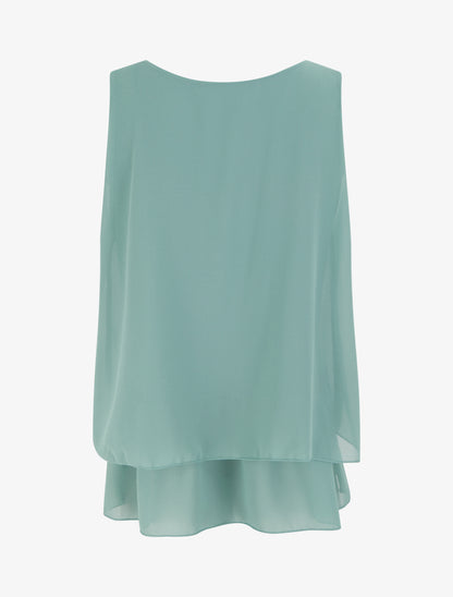 Top en voile à bords volantés - Turquoise - 2