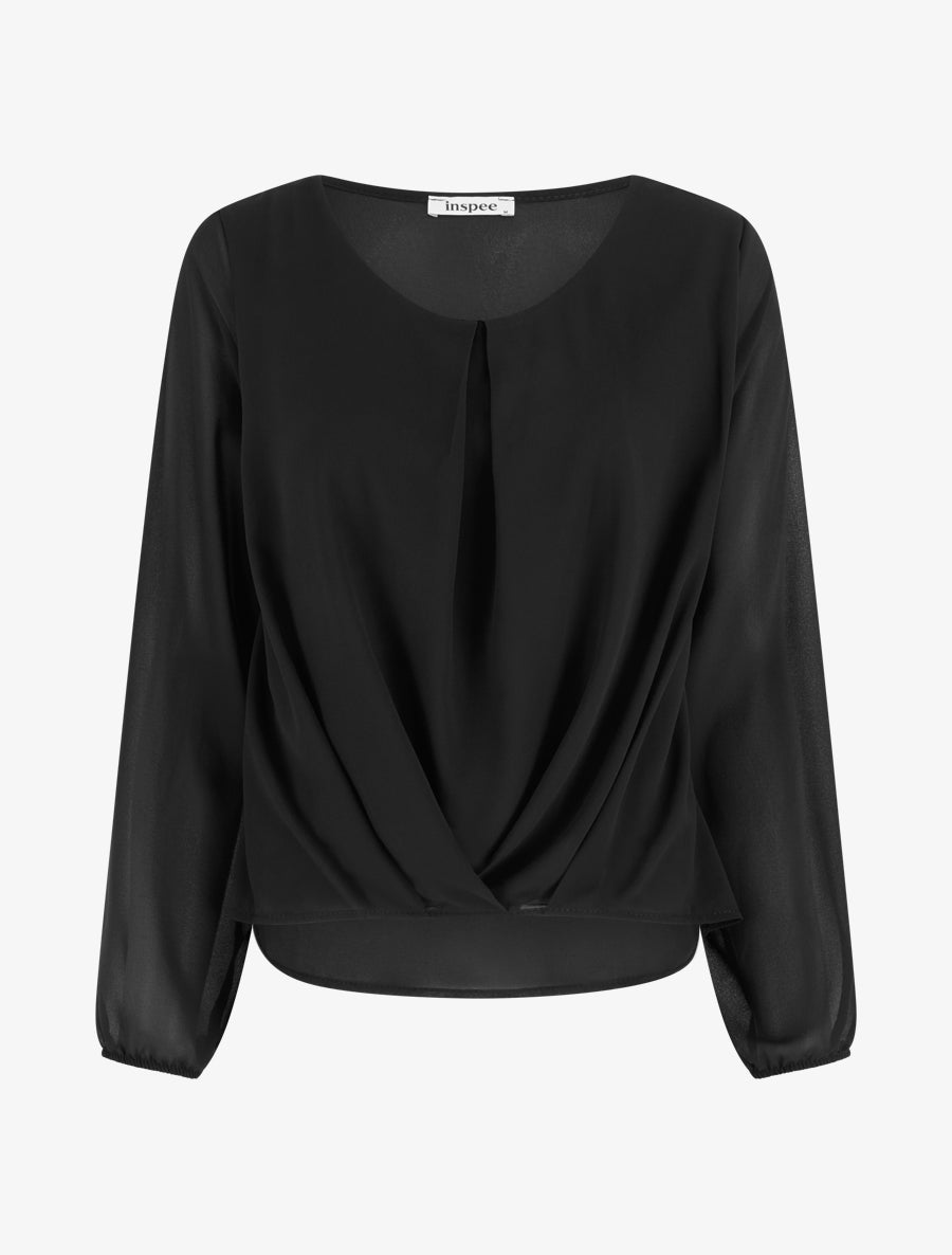 Blouse en voile à effet drapé - Noir - 1