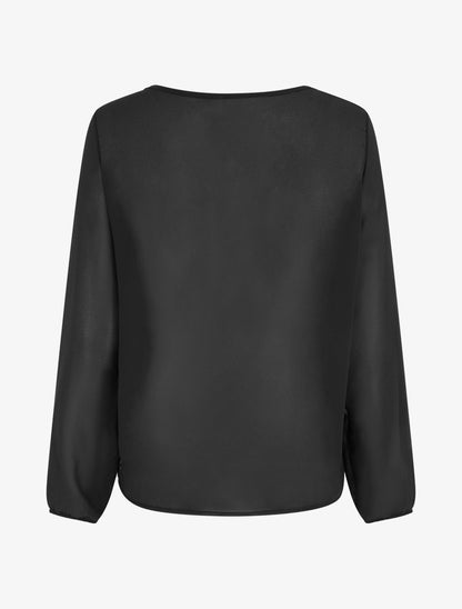 Blouse en voile à effet drapé - Noir - 2