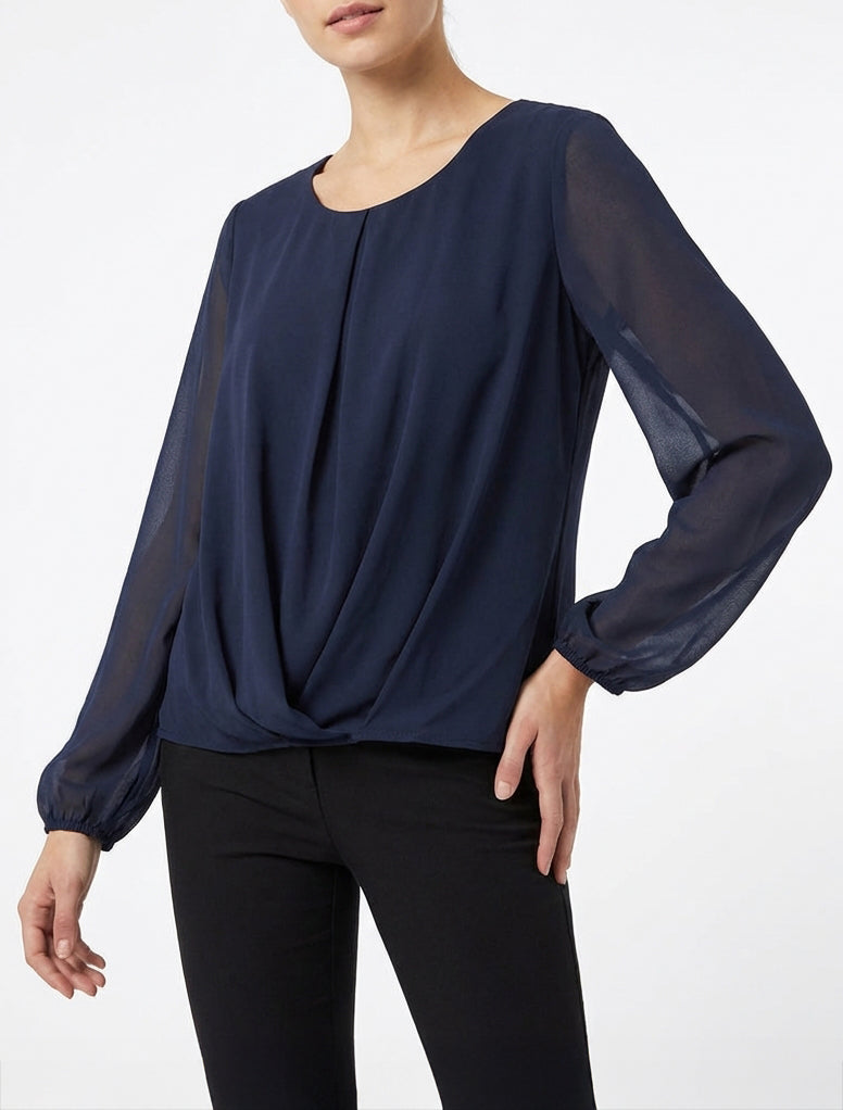 Blouse en voile col rond - Marine