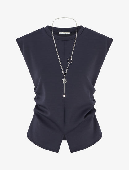 Top sans manches à côtés froncés - Bleu nuit - 1