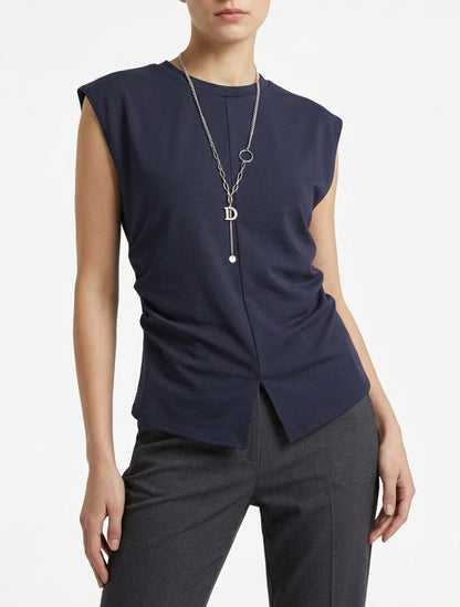 Top sans manches col rond froncé - Bleu nuit