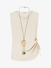 Top froncé sans manches à col rond - Beige - 1