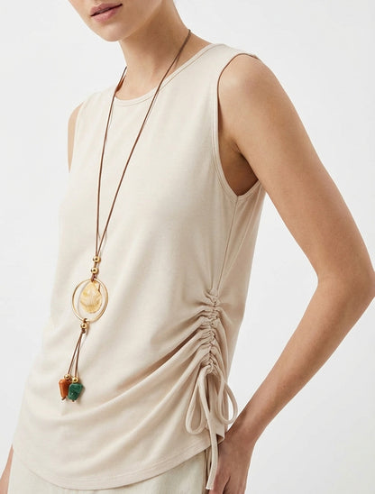 Top froncé liens de serrage - Beige