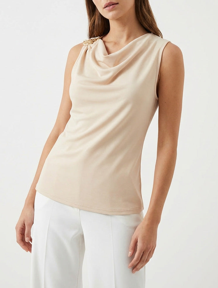 Top sans manches col bénitier - Beige