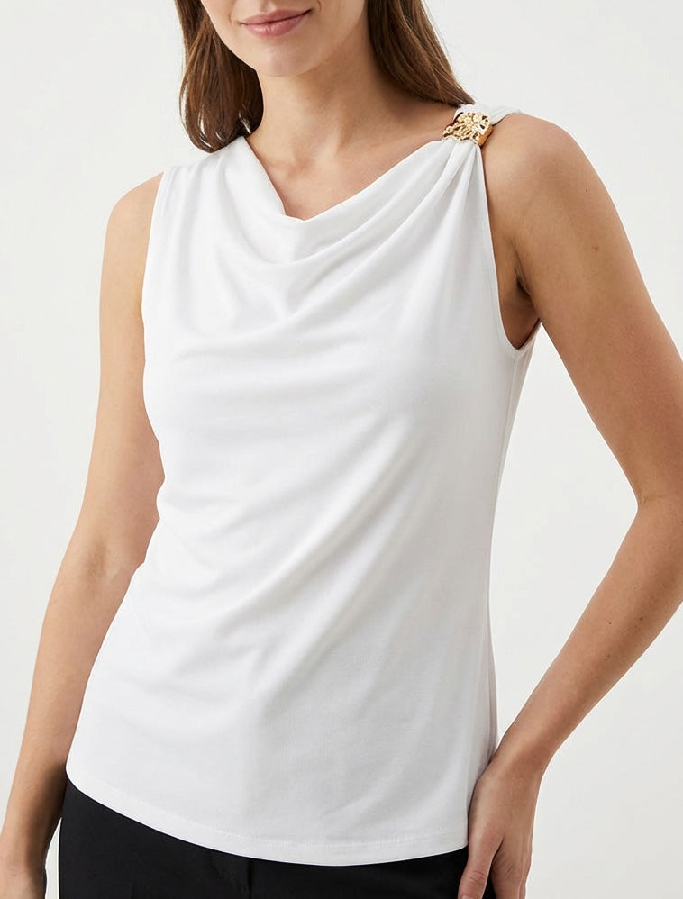 Top sans manches à bretelle bijou - Blanc