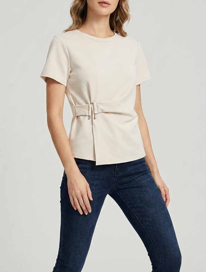 Top droit à boucle décorative - Beige