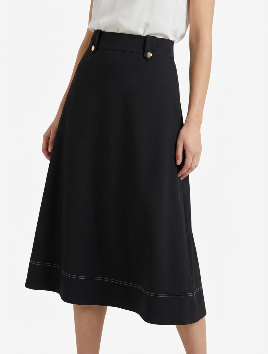 Jupe mi-longue taille haute évasée - Noir