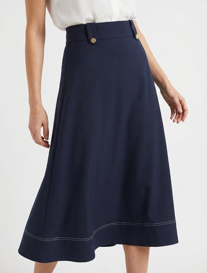 Jupe mi-longue taille haute évasée - Marine