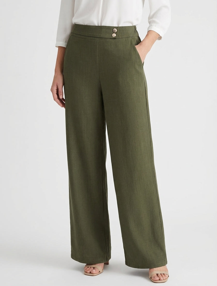 Pantalon ample taille haute à sangle - Kaki
