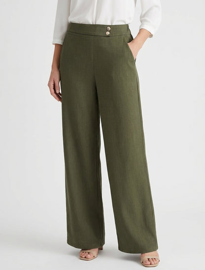Pantalon ample taille haute à sangle - Kaki