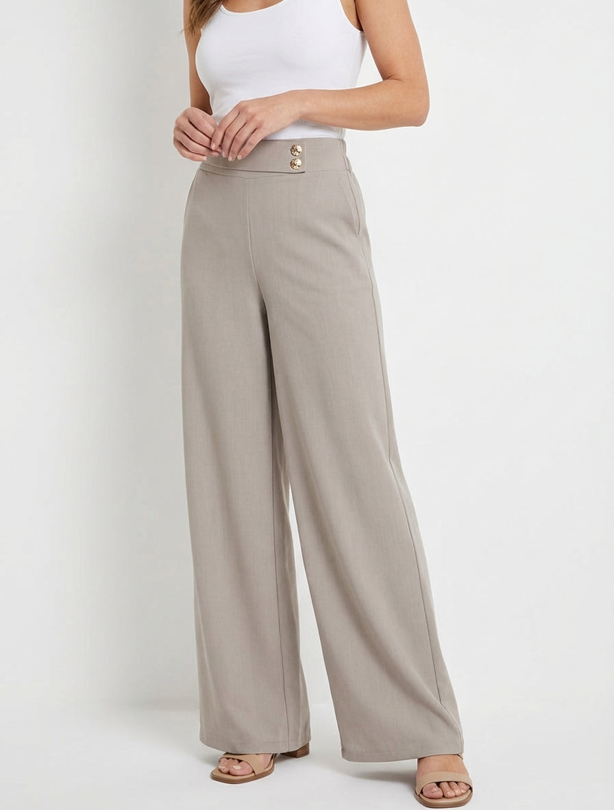 Pantalon ample à sangle et boutons - Taupe