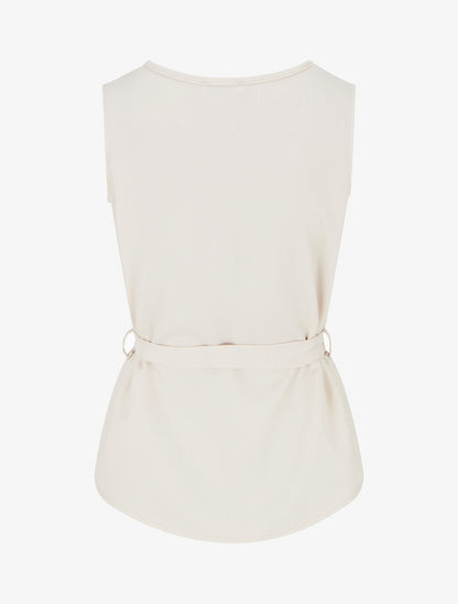 Top boutonné sans manches à poche décorative - Beige - 2