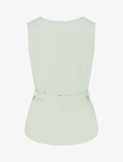 Top boutonné sans manches à poche décorative - Vert pomme - 2